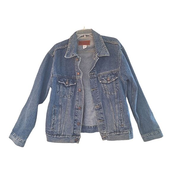 Vintage 90s Reliq Denim Trucker Jacket 100% Cotton Heavy Unisex Men's size Large - Picture 1 of 12